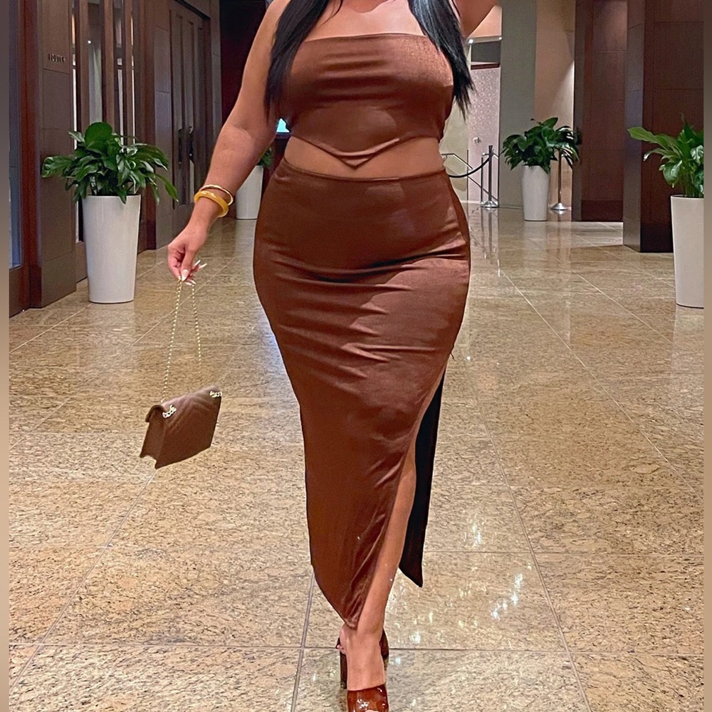 2 Piece Skirt Set Brown 2x